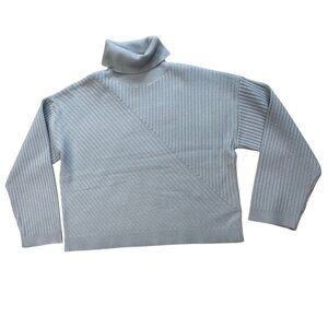 Magaschoni Turtleneck Sweater Women's Size Large Light Blue Ribbed Knit Rayon